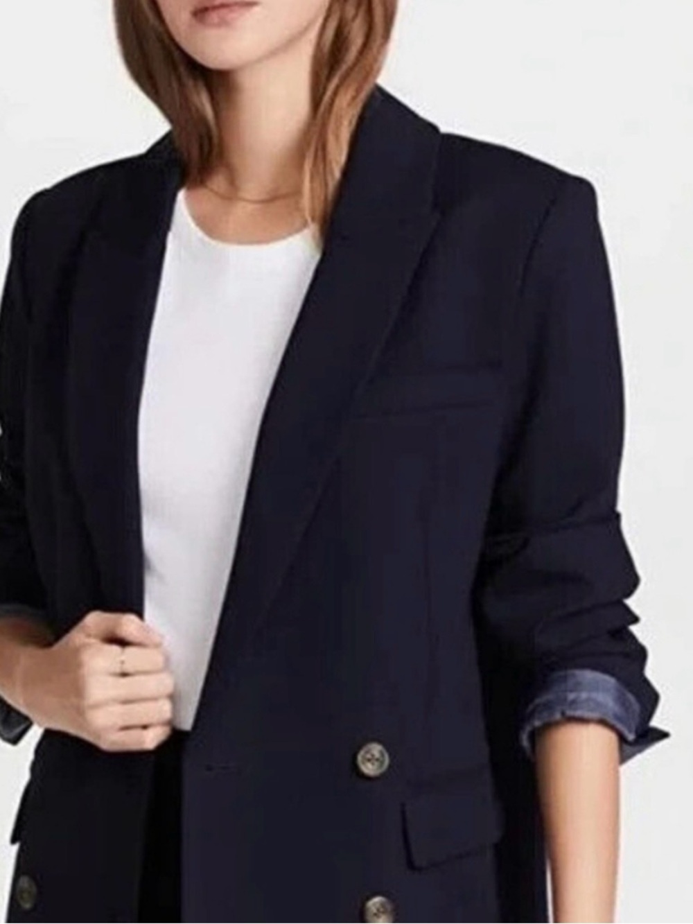 Something Navy Women's Navy Double-Breasted Blazer Jacket